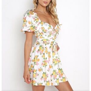 For Love and Lemons Emma Mini Dress Marigold Floral Puff Sleeve Sz S NEW